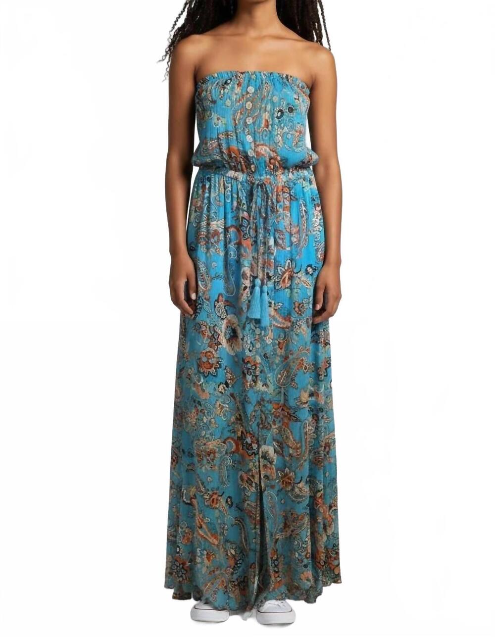 NEW ELAN floral strapless maxi dress in blue